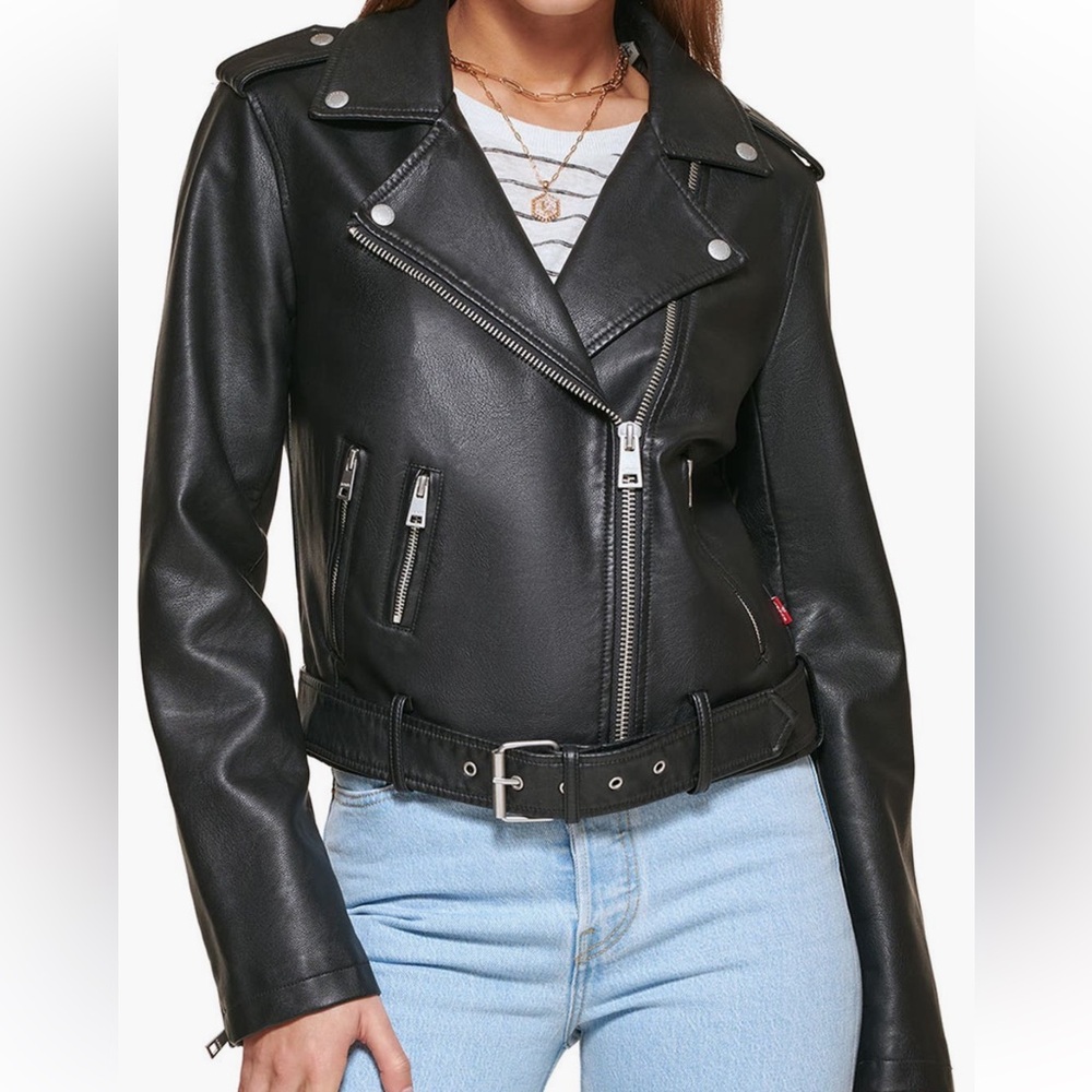 Black Levi faux Leather biker jacket